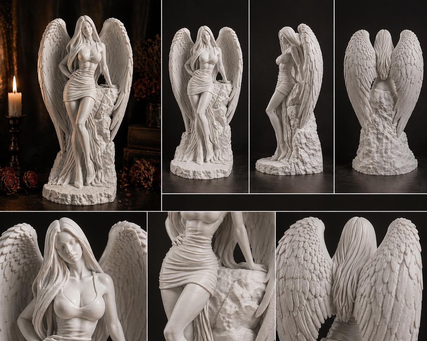 Gothic Angel Statue, Dark Fantasy Sculpture
