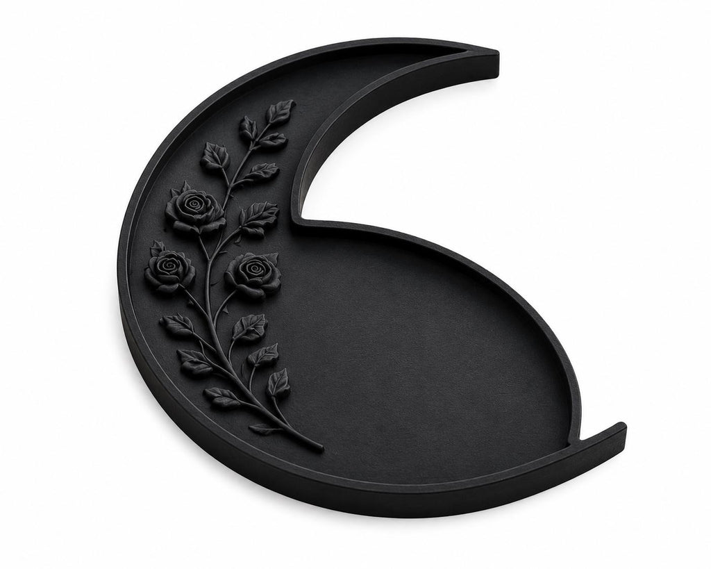 Gothic Crescent Moon Tray, Victorian Jewelry Dish, Raven Altar Organizer