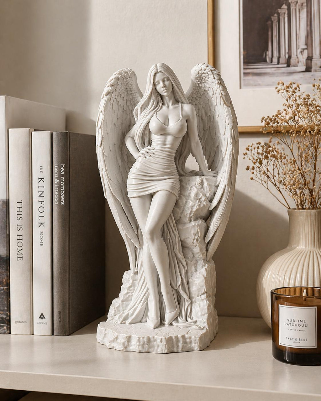 Gothic Angel Statue, Dark Fantasy Sculpture