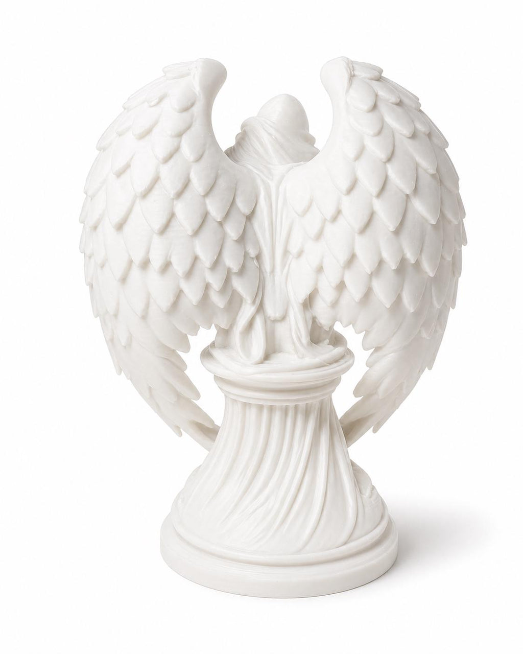 Fallen Guardian Angel Sculpture – White Winged Figurine, Celestial Home Decor