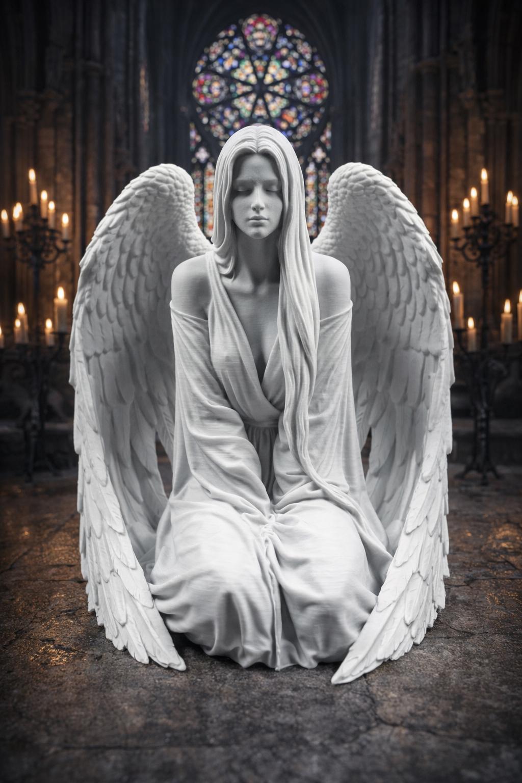 Guardian of Peace Angel Statue, Gothic Meditation Sculpture, Fantasy Spiritual Decor