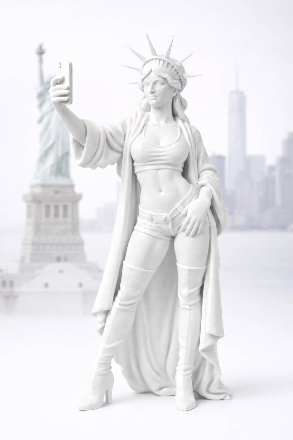 Modern Statue of Liberty Selfie Sculpture, Pop Art Figurine, Quirky Home Decor