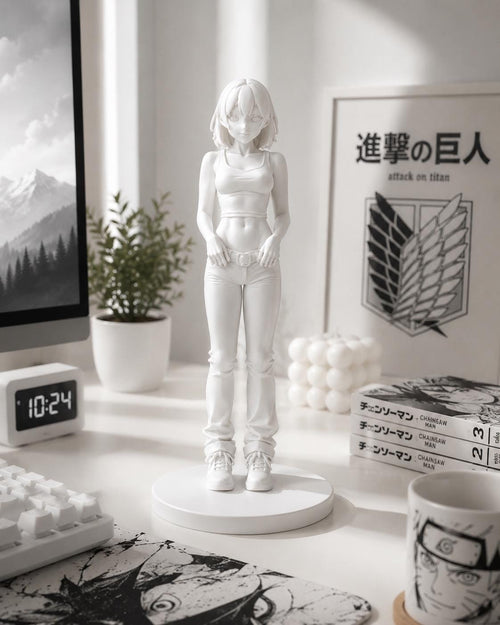 Anime Girl Figurine, Minimalist Manga Sculpture, 3D Printed Desk Decor