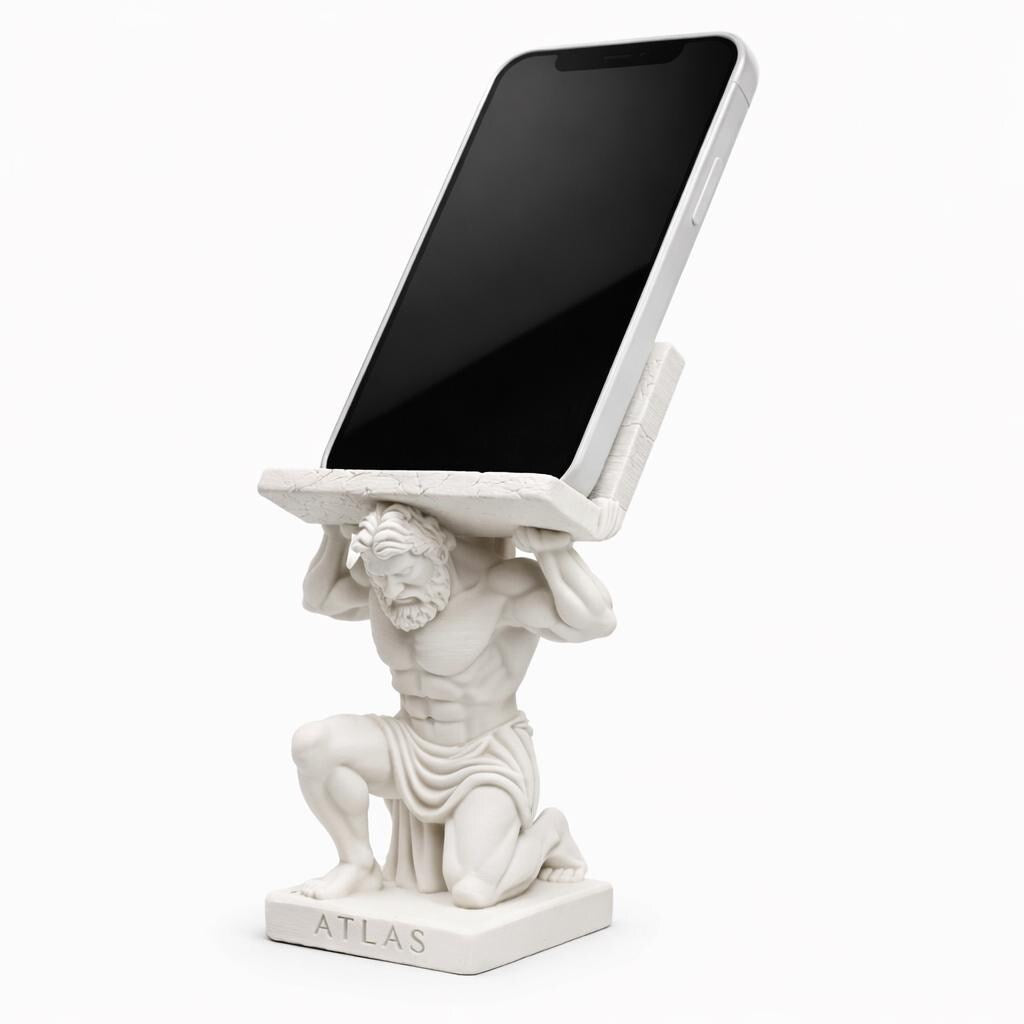Atlas Phone Holder Sculpture, Greek Mythology Stand, Minimalist White Desk Decor