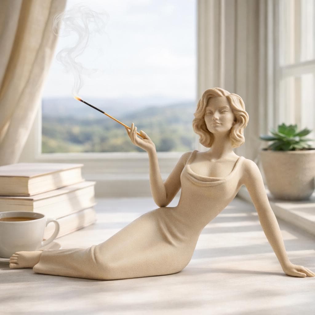 Reclining Woman Incense Holder, Minimalist Beige Sculpture, Meditation Zen Decor