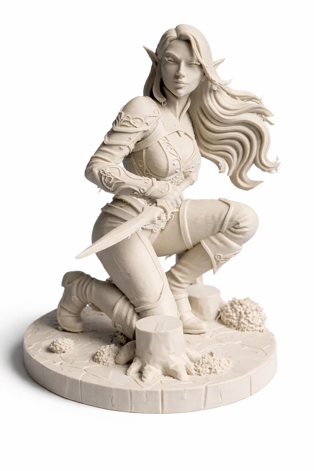 Elf Rogue Miniature, DND Tabletop Figure, Dynamic RPG Character Model, Unpainted Collectible