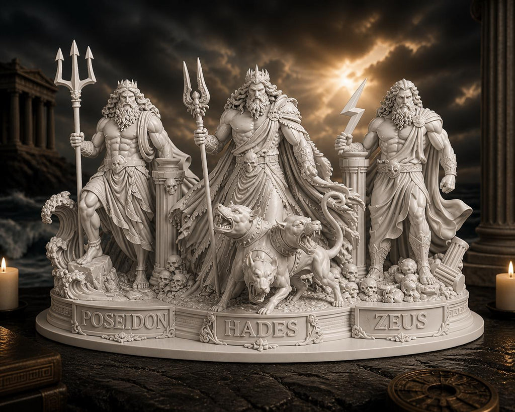 Greek Gods Statue Set: Zeus, Poseidon, Hades Mythology Sculpture – Gothic Home Decor