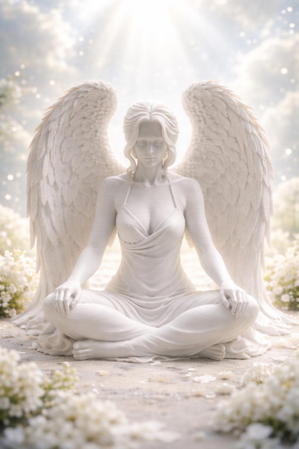 Silent Guardian Angel Statue, Gothic Meditation Sculpture, Fantasy Spiritual Decor