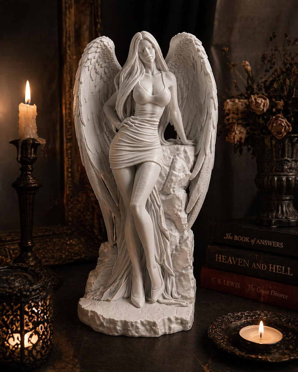 Gothic Angel Statue, Dark Fantasy Sculpture