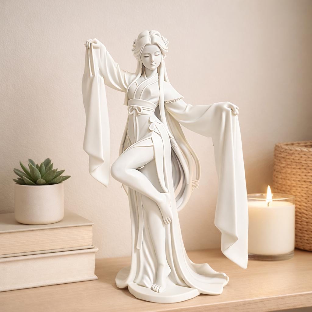 Water Sleeve Dance, Elegant Chinese Goddess Statue, Anime Inspired Sculpture, Zen Decor