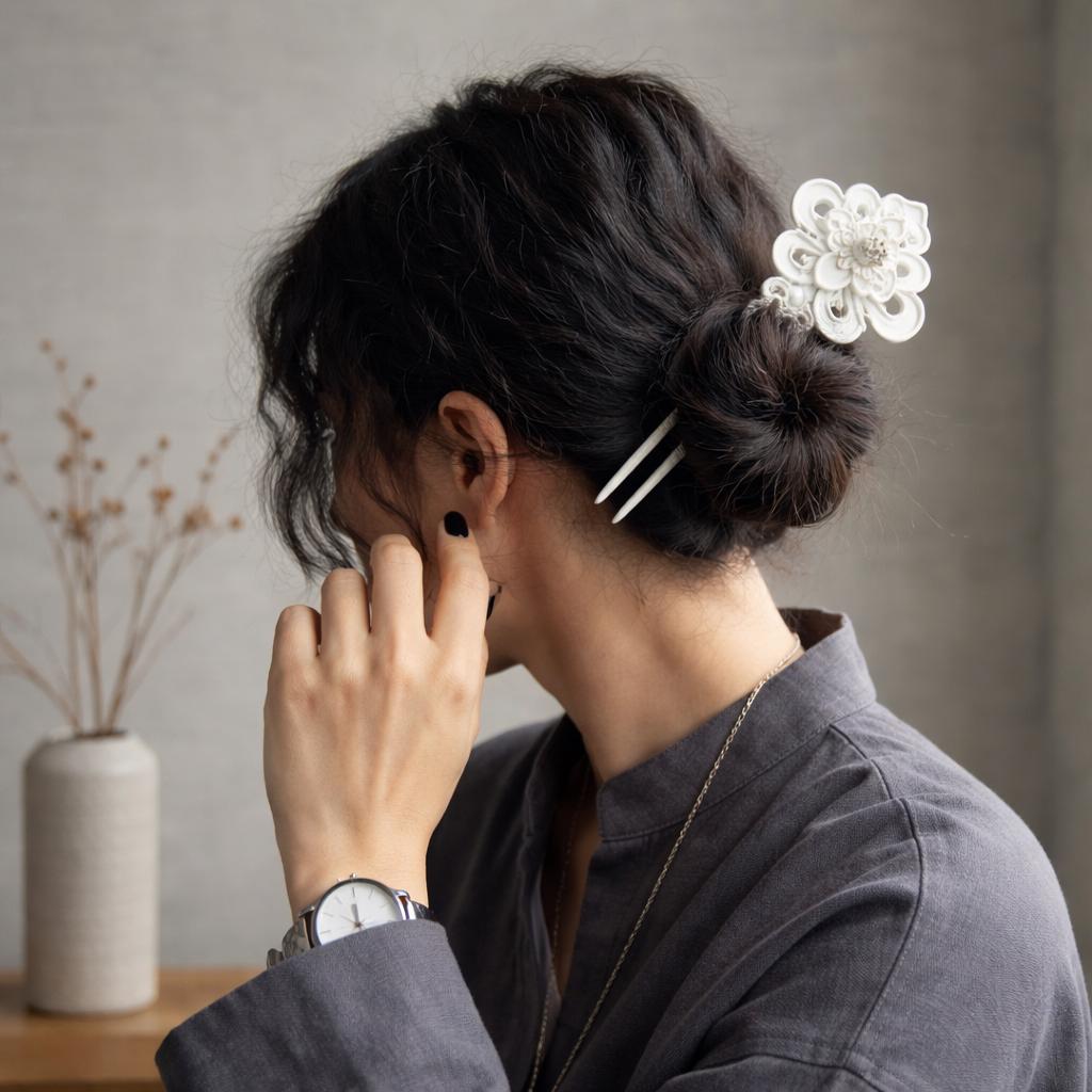 Chinese Hairpin Floral Hair Stick, Elegant Bun Pin, Minimalist Hair Accessory