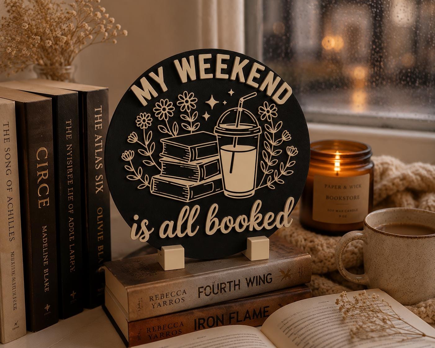 My Weekend Is All Booked Sign, Book Lover Decor, Dark Academia Bookshelf Sign