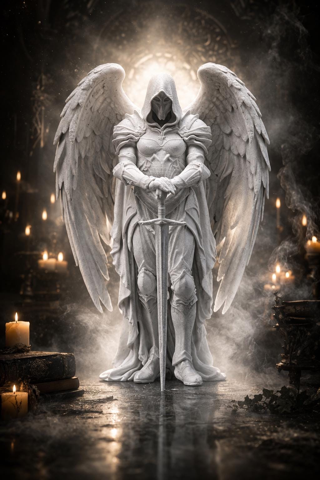 Guardian Angel Statue, Gothic Angel Decor, Dark Fantasy Sculpture, Winged Warrior Figure
