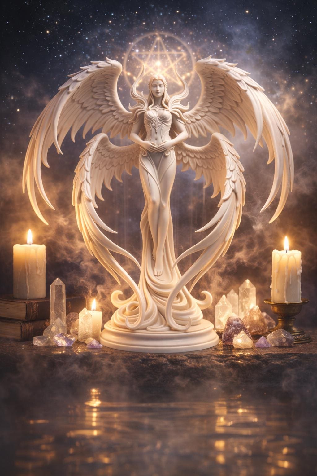 White Angel Statue, Seraphim Sculpture, Gothic Celestial Figurine
