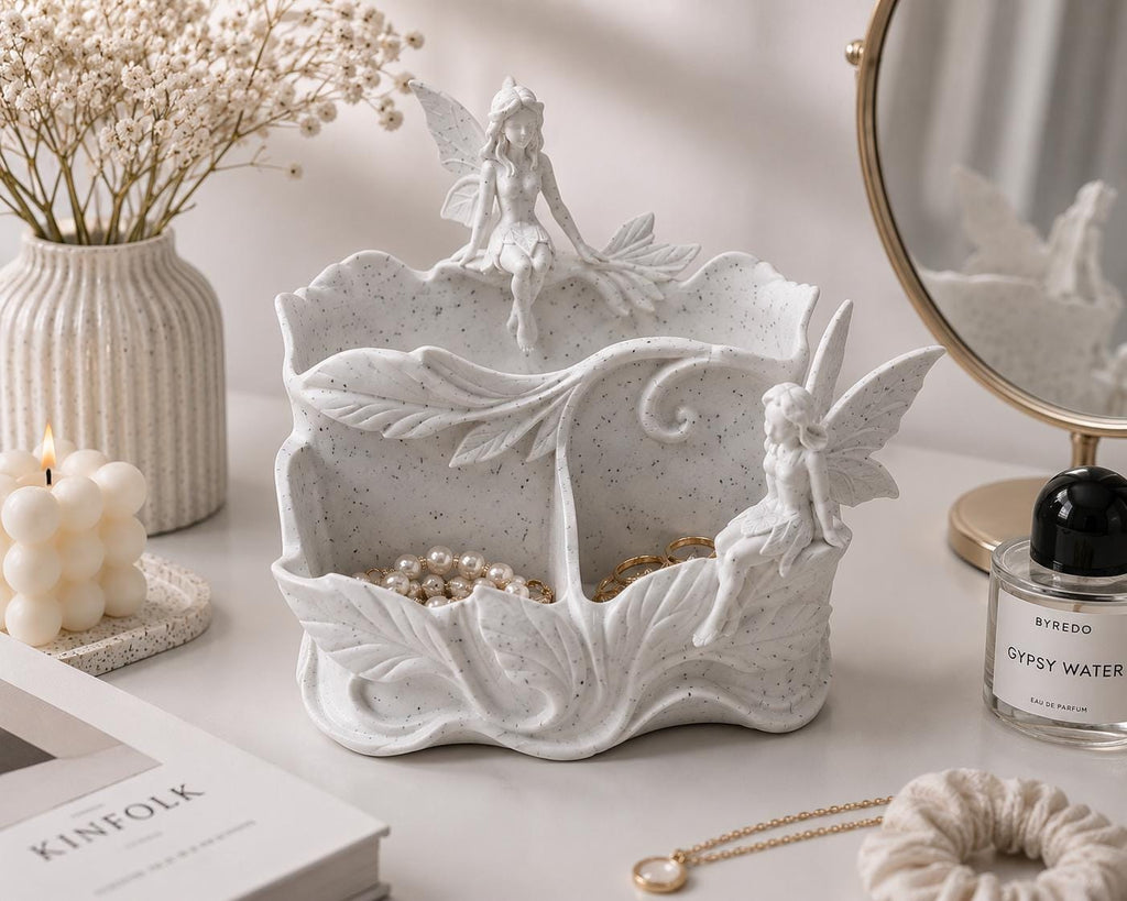 Fairy Jewelry Holder, White Marble Look Desk Organizer
