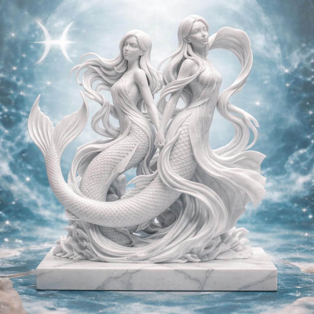 Pisces Zodiac Mermaid Sculpture, Spiritual Decor