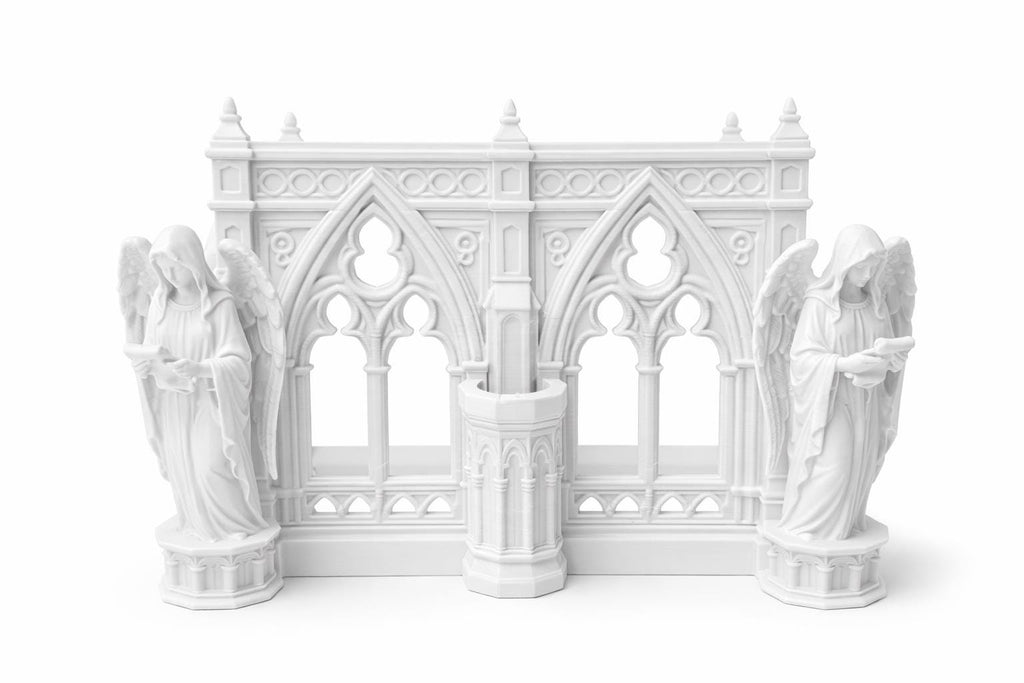 Gothic Cathedral Napkin Holder with Angel Statues – Medieval Table Decor Accent