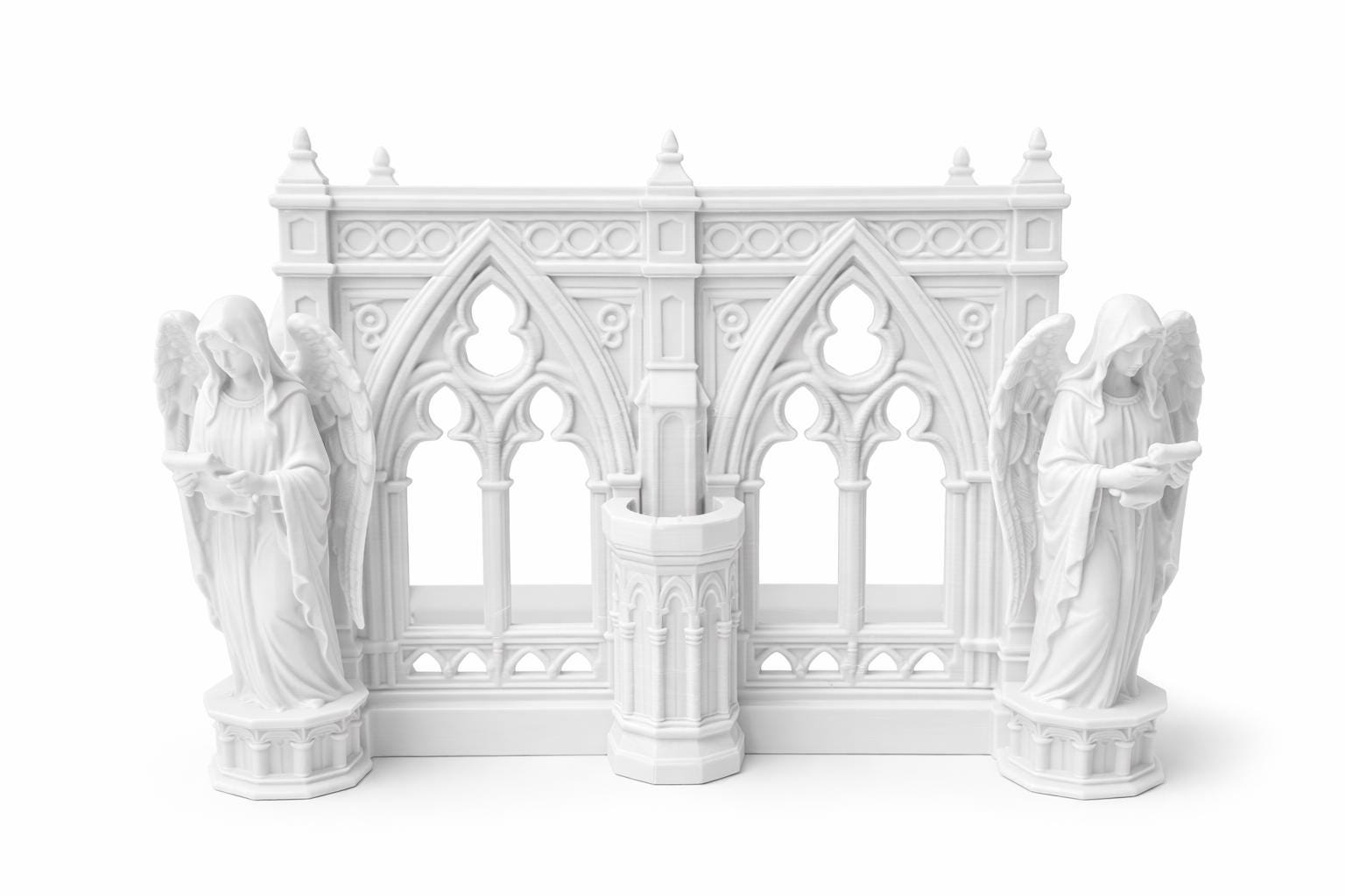 Gothic Cathedral Napkin Holder with Angel Statues – Medieval Table Decor Accent