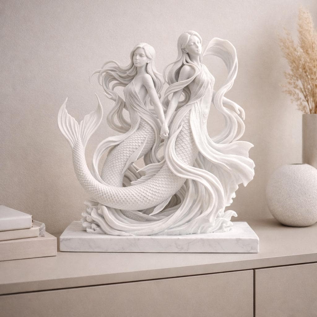 Pisces Zodiac Mermaid Sculpture, Spiritual Decor