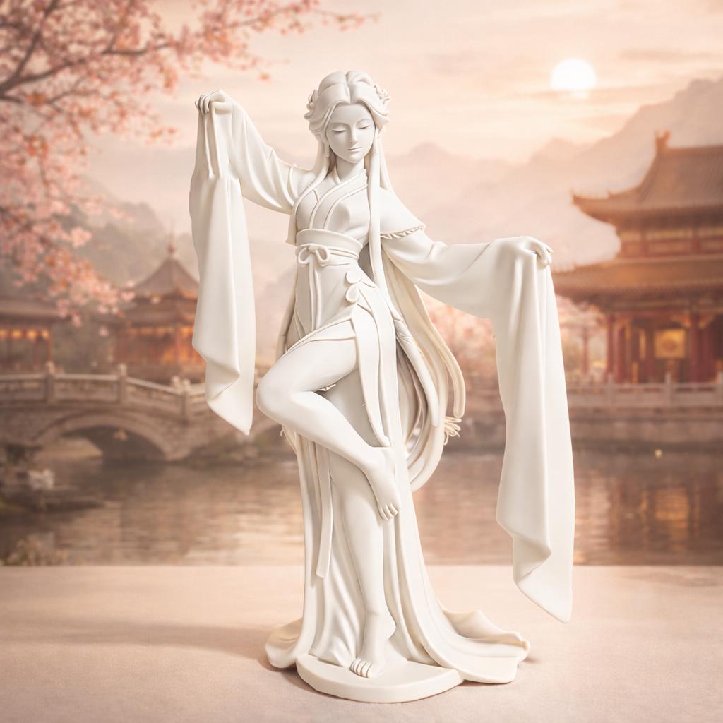 Water Sleeve Dance, Elegant Chinese Goddess Statue, Anime Inspired Sculpture, Zen Decor