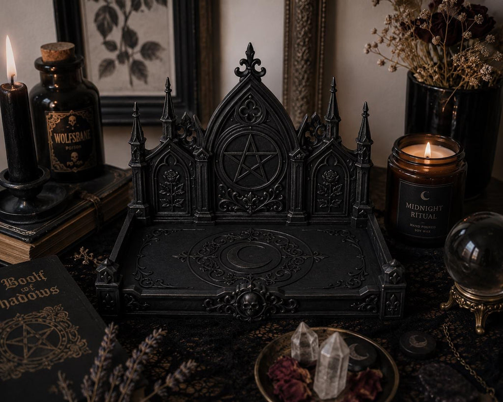 Gothic Witch Altar Tray, Victorian Crystal Display Shelf, Dark Academia Decor