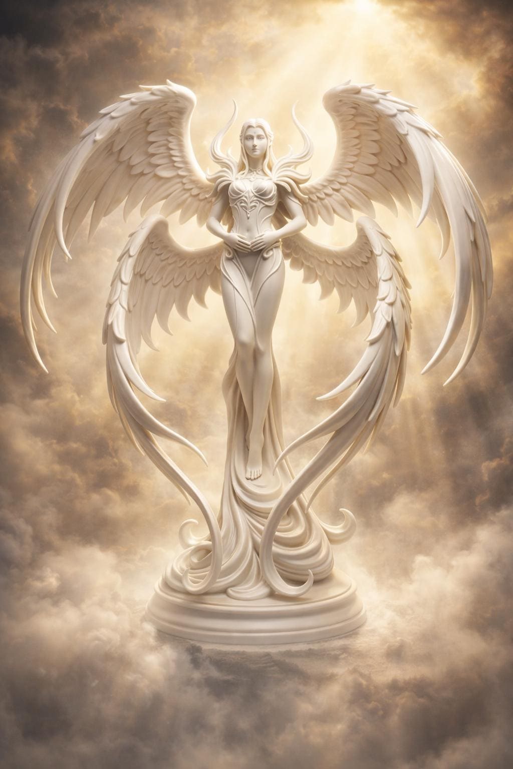 White Angel Statue, Seraphim Sculpture, Gothic Celestial Figurine
