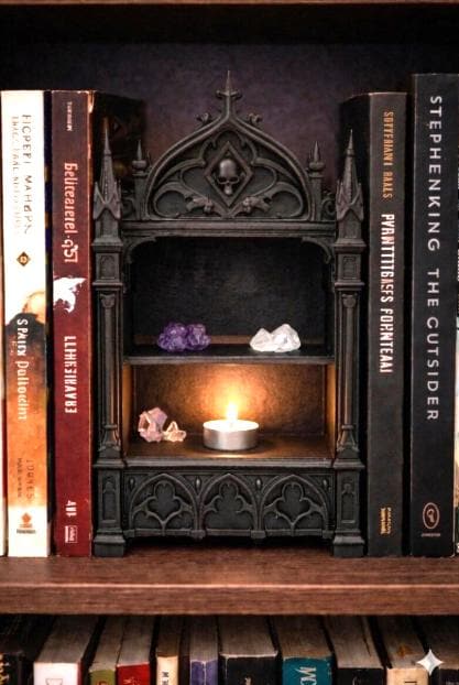 Gothic Book Nook Shelf Decor, Victorian Skull Altar Display, Dark Academia Witchy Home