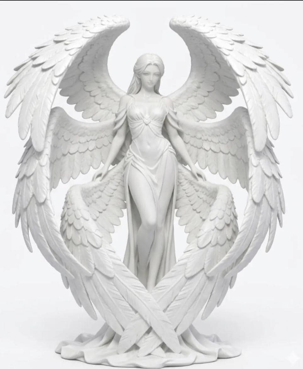 Guardian Angel Sculpture – White Winged Figurine, Celestial Home Decor