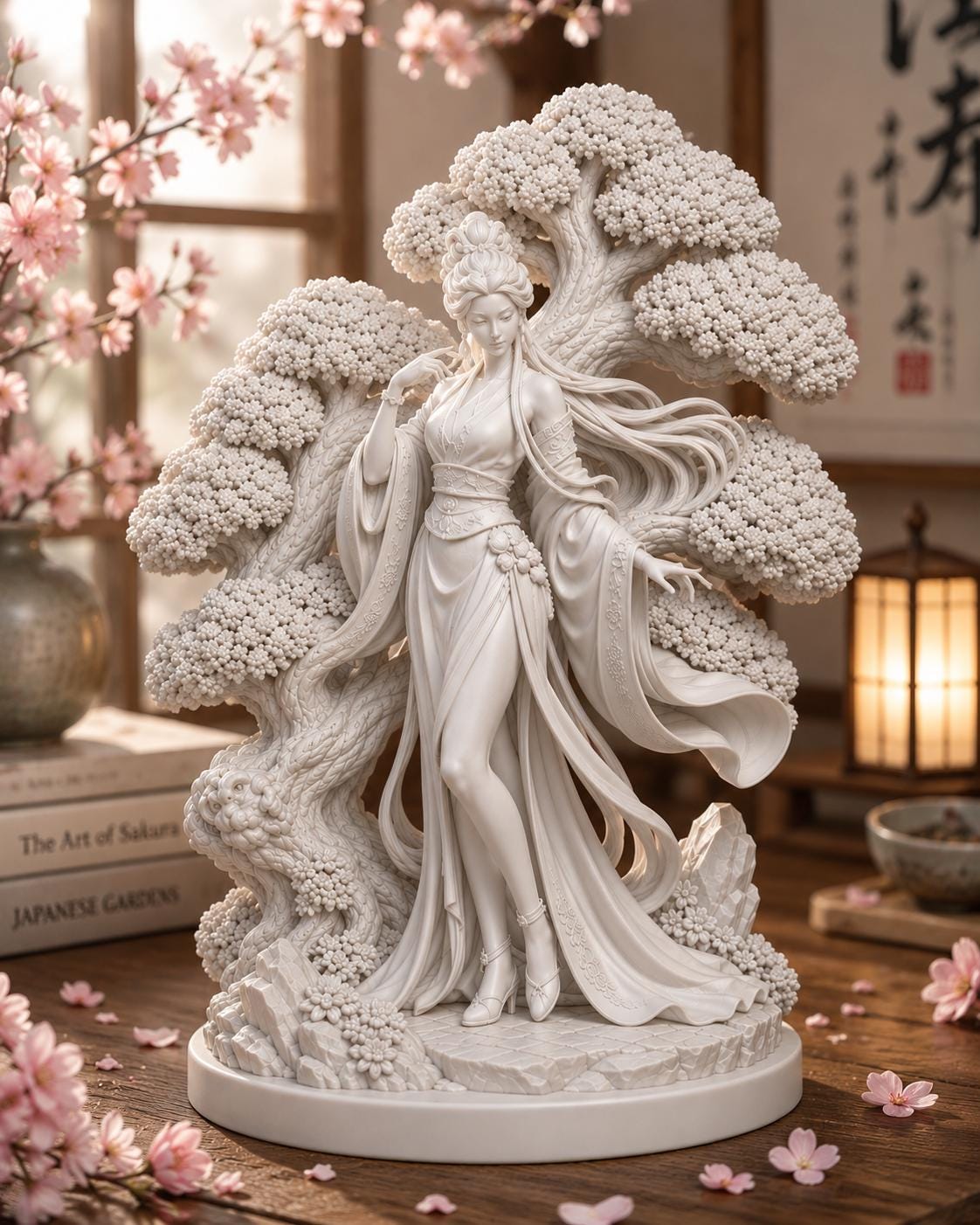 Sakura Spirit Goddess Statue, Cherry Blossom Figurine, Japanese Fantasy Decor, Ethereal Maiden Sculpture