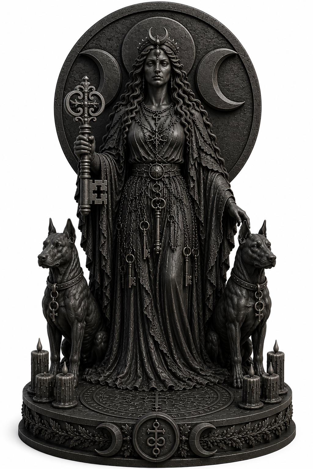 Hecate Triple Moon Statue, Gothic Witch Altar Decor, Dark Feminine Pagan Shelf Accent