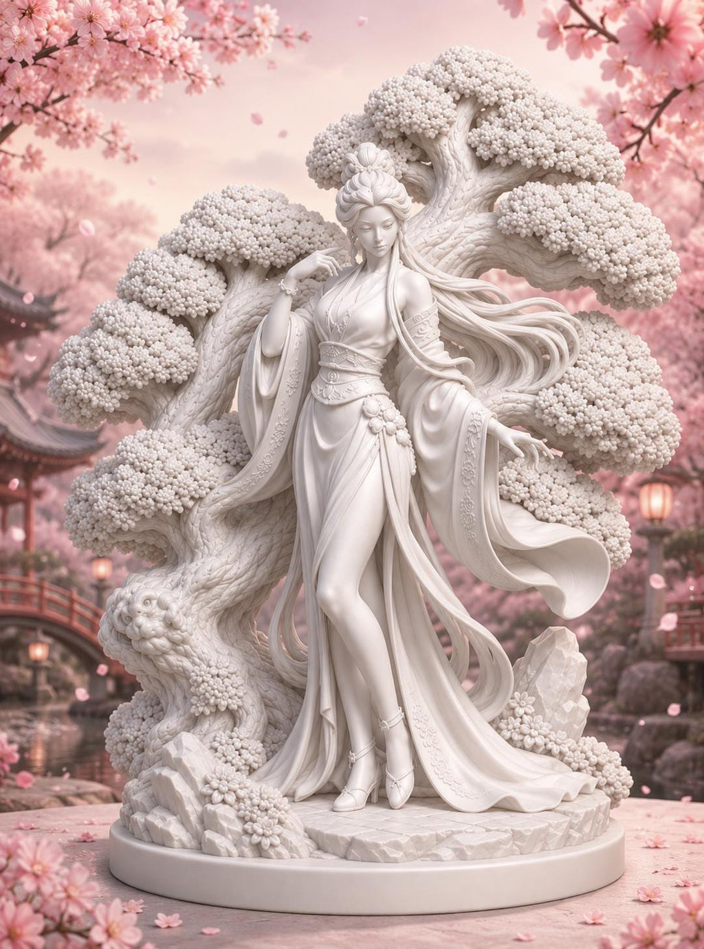 Sakura Spirit Goddess Statue, Cherry Blossom Figurine, Japanese Fantasy Decor, Ethereal Maiden Sculpture