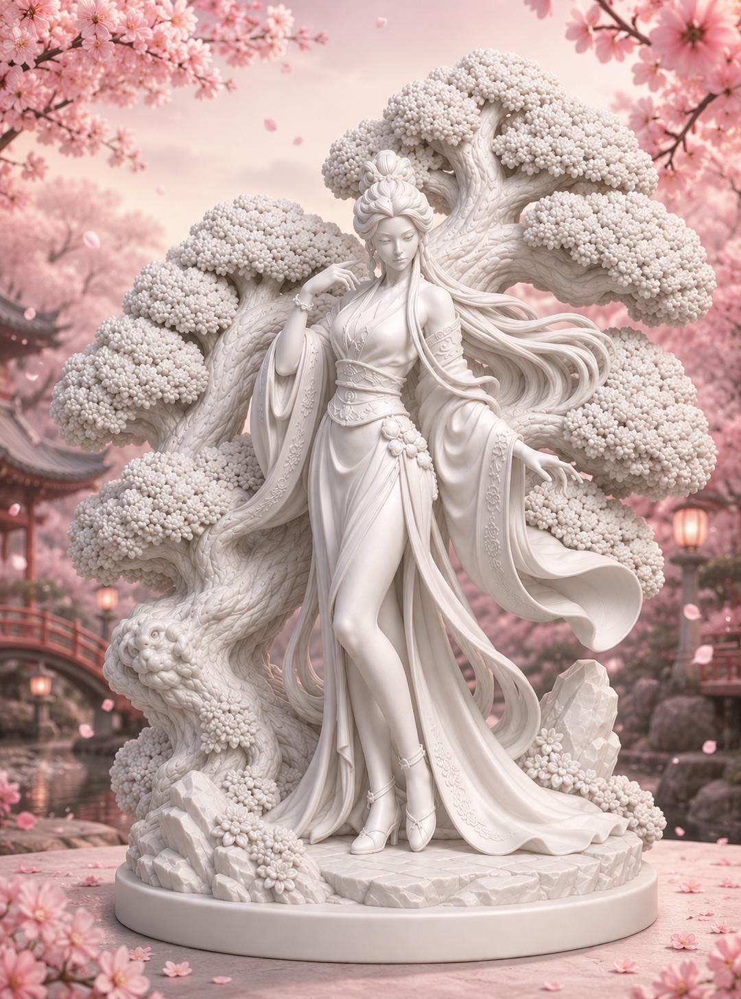Sakura Spirit Goddess Statue, Cherry Blossom Figurine, Japanese Fantasy Decor, Ethereal Maiden Sculpture