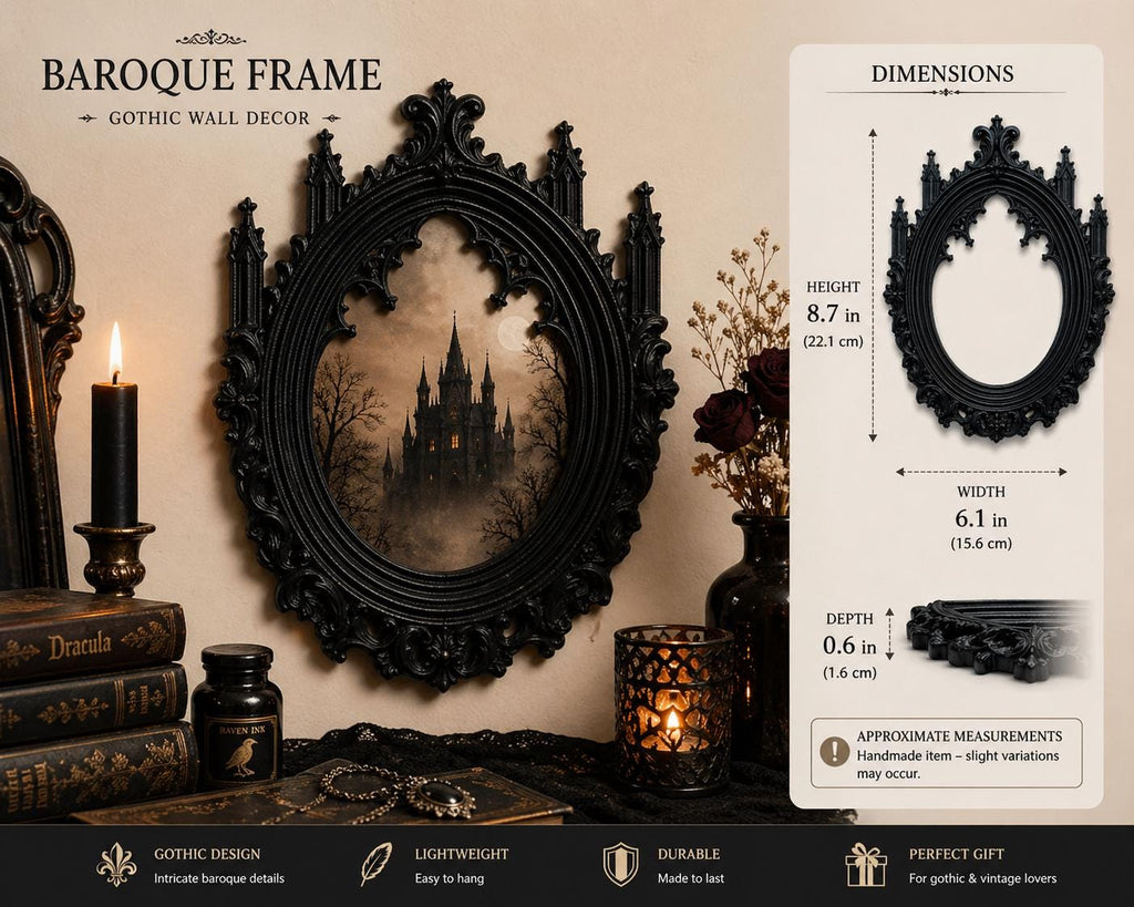 Gothic Oval Frame Wall Decor, Baroque Mirror, Dark, Witchy Decor