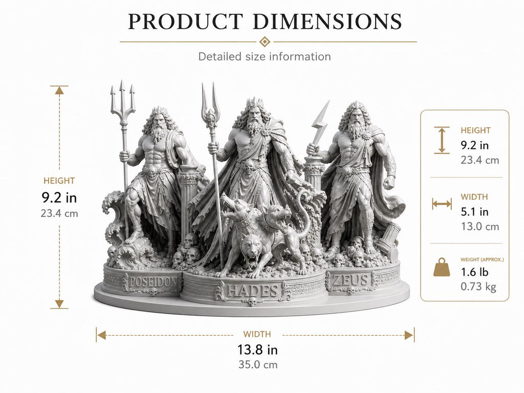 Greek Gods Statue Set: Zeus, Poseidon, Hades Mythology Sculpture – Gothic Home Decor