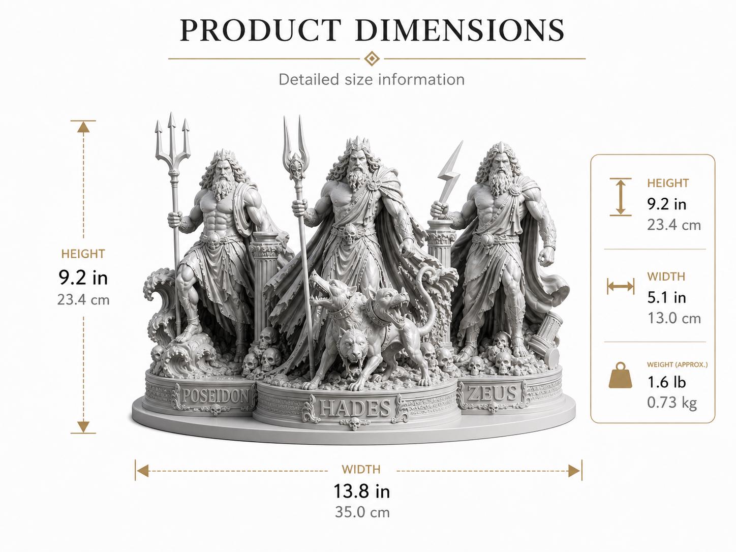 Greek Gods Statue Set: Zeus, Poseidon, Hades Mythology Sculpture – Gothic Home Decor