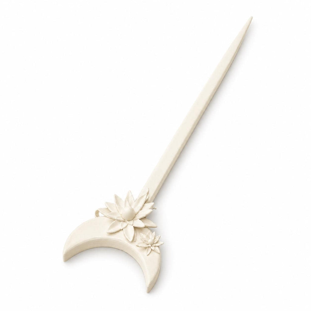 Floral Crescent Moon Hair Pin, Boho Witchy Bun Holder