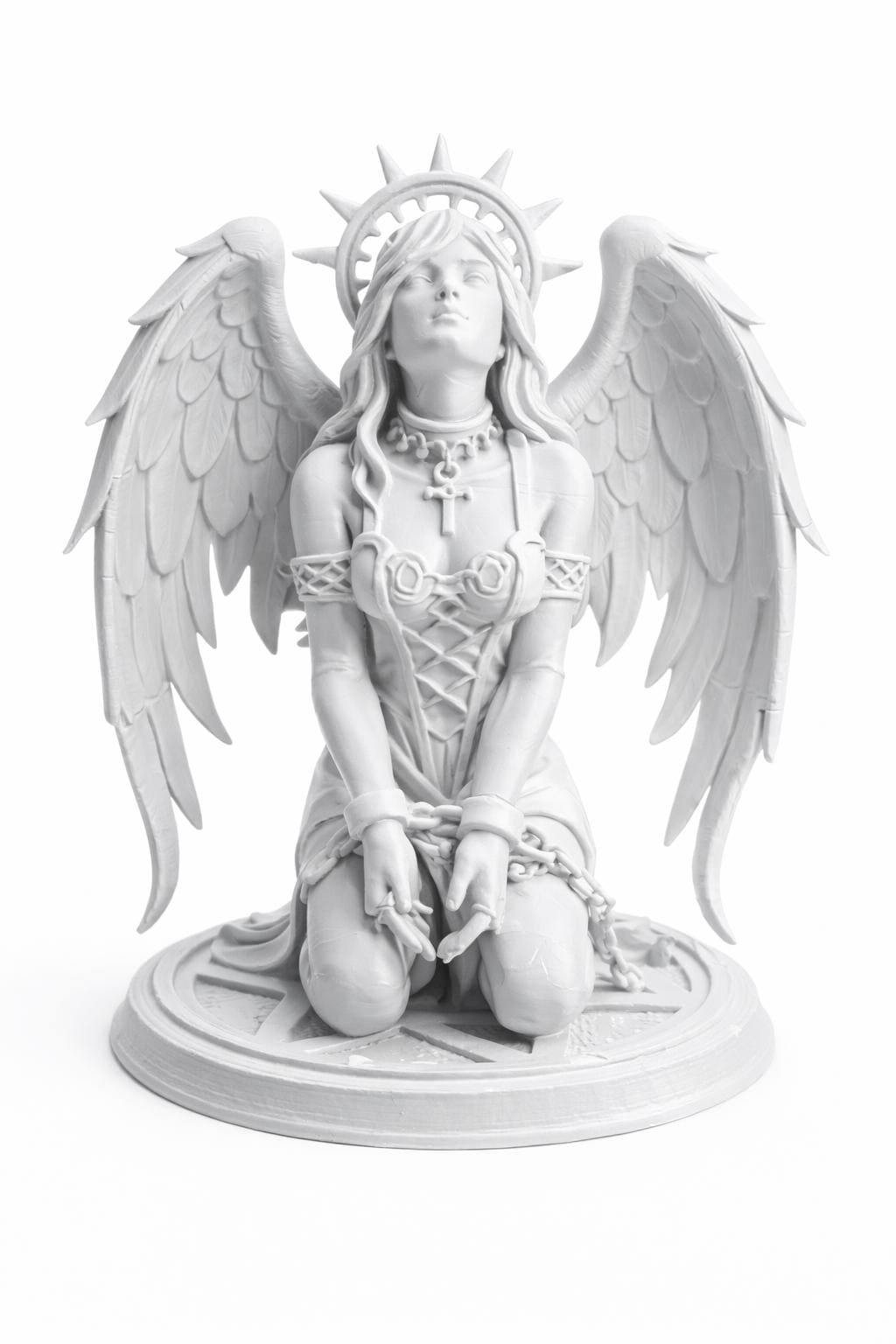 Fallen Angel Statue with Chains, Gothic Sculpture, Dark Fantasy Decor, Winged Figurine