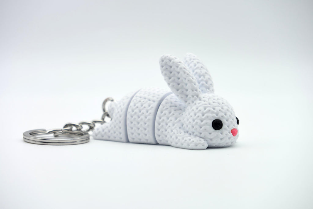 Articulated Bunny Keychain, Minimalist White Rabbit Bag Charm
