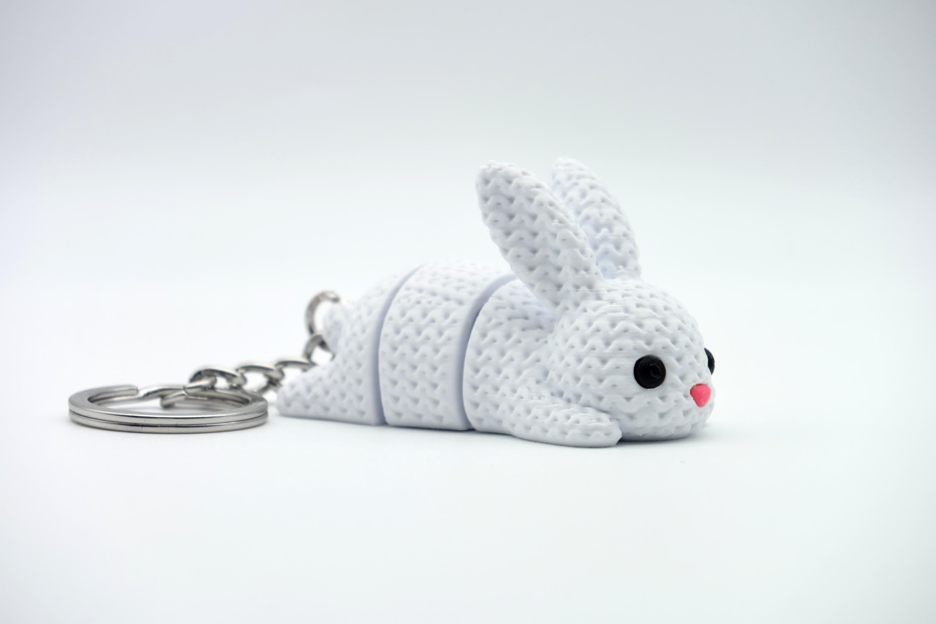 Articulated Bunny Keychain, Minimalist White Rabbit Bag Charm
