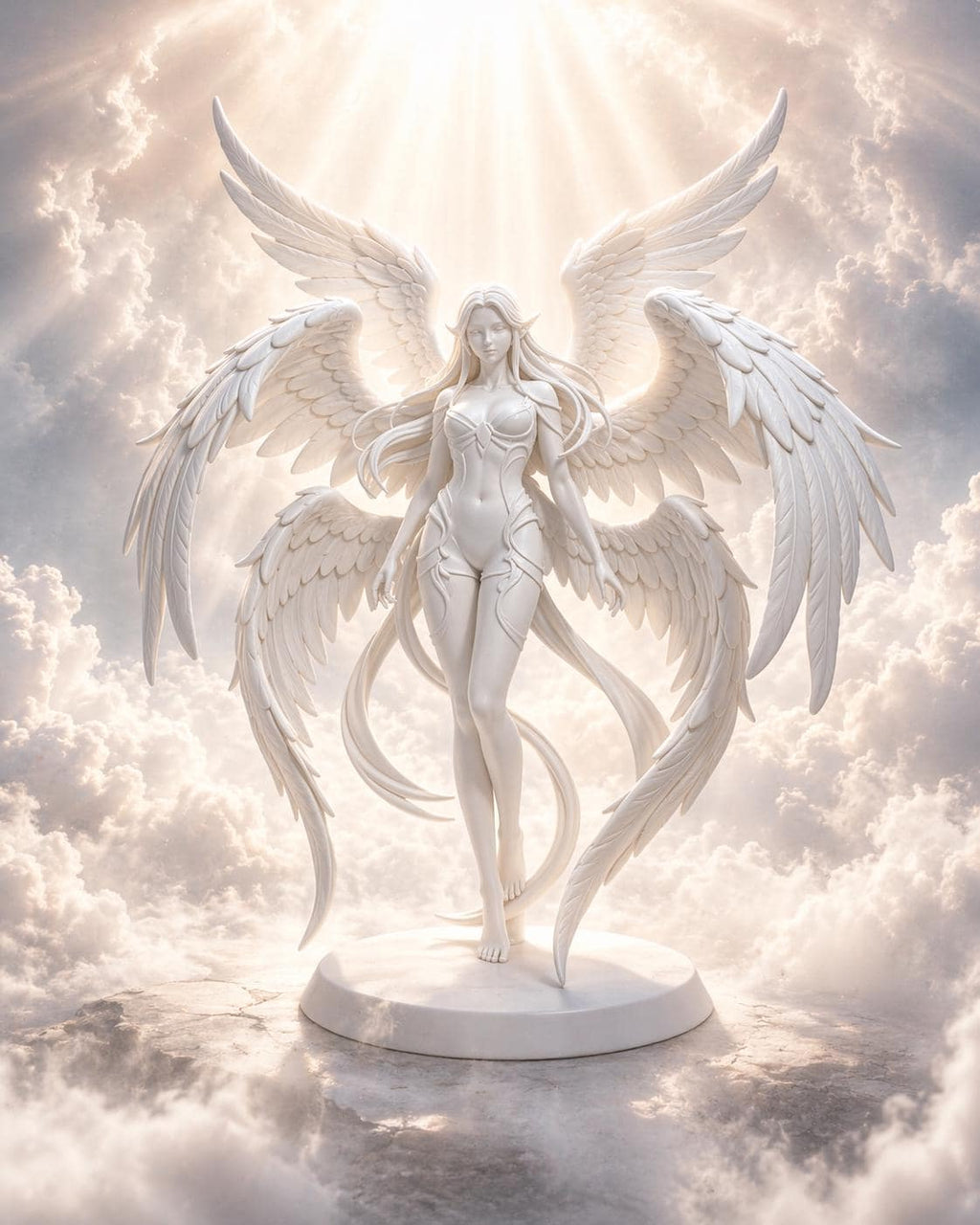 Guardian Elegant Angel Sculpture – White Winged Figurine, Celestial Home Decor