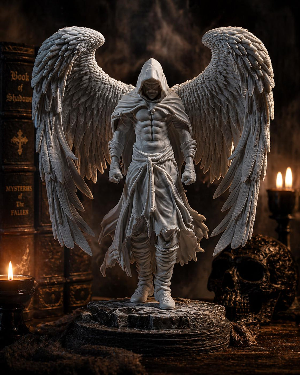 Dark Angel Statue, Hooded Winged Sculpture, Gothic Fantasy Decor