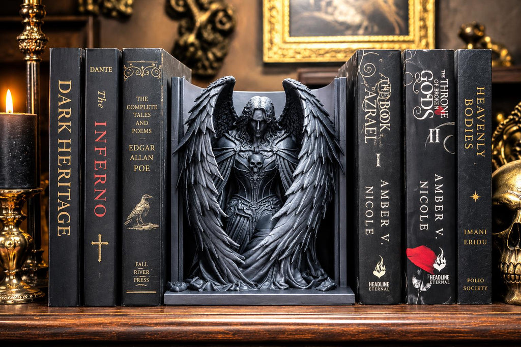Dark Angel Book Nook, Gothic Fallen Statue, Dark Academia Shelf Decor