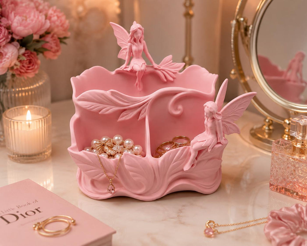 Fairy Jewelry Holder, White Marble Look Desk Organizer