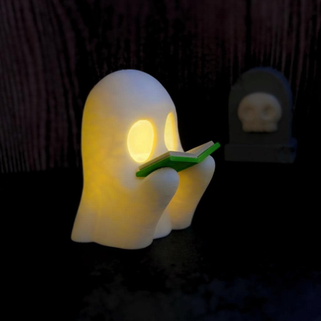 Ghost Tealight Holder, Reading Ghost Lamp, Cozy Halloween Decor, Book Lover Gift
