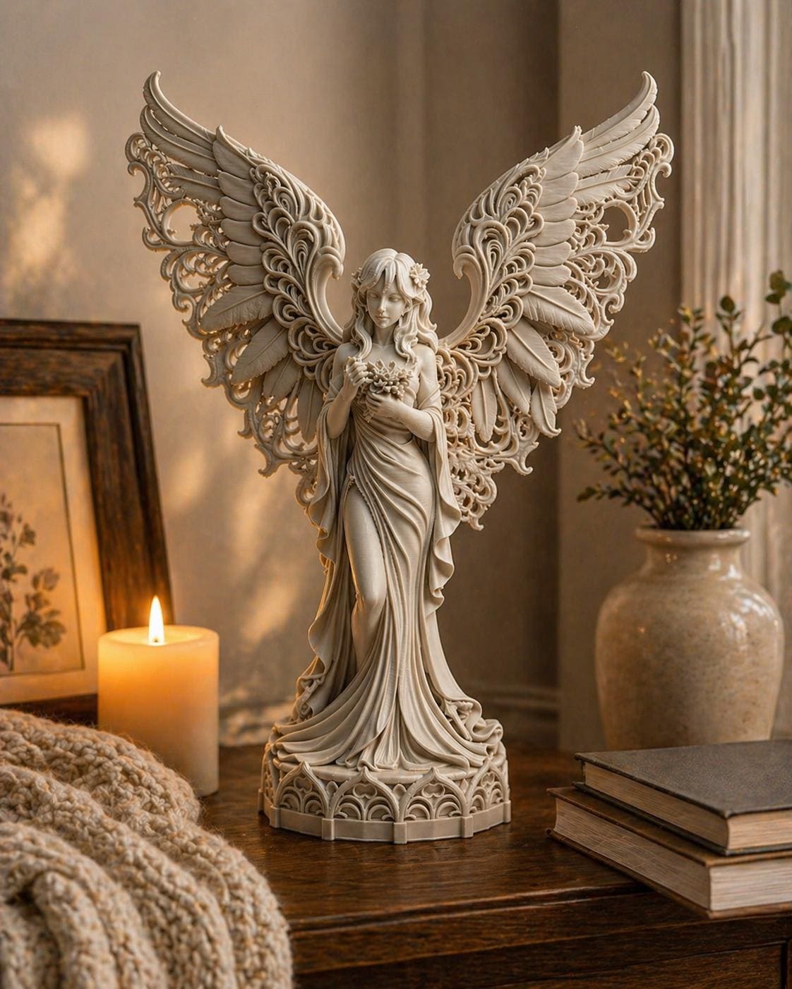 Guardian of Peace Angel Statue, Gothic Meditation Sculpture, Fantasy Spiritual Decor