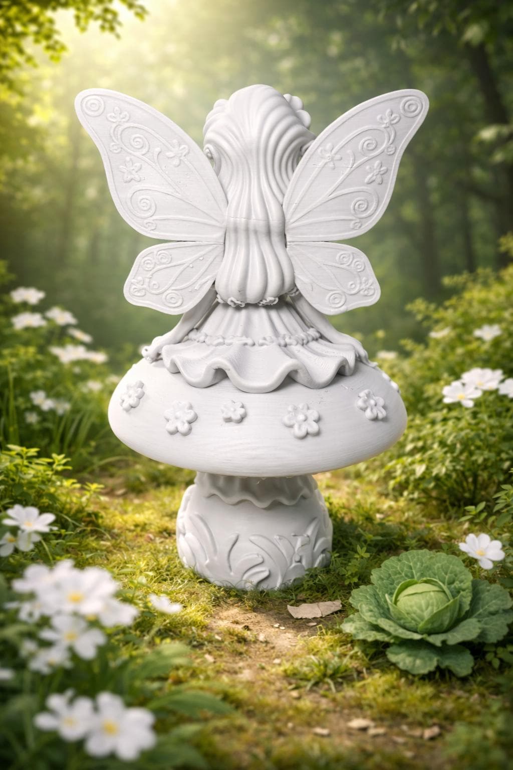 Garden Fairy Sitting on a Mushroom, Mossy Base,Garden Decor, Cottagecore Figurine