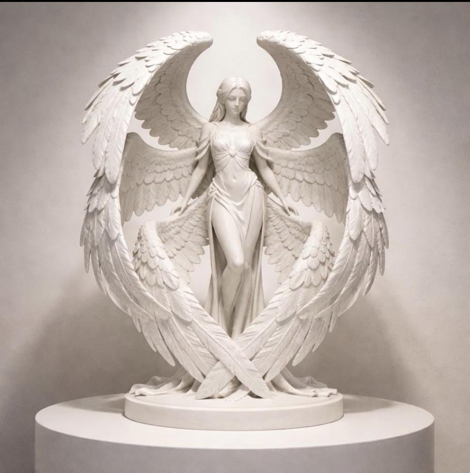Guardian Angel Sculpture – White Winged Figurine, Celestial Home Decor