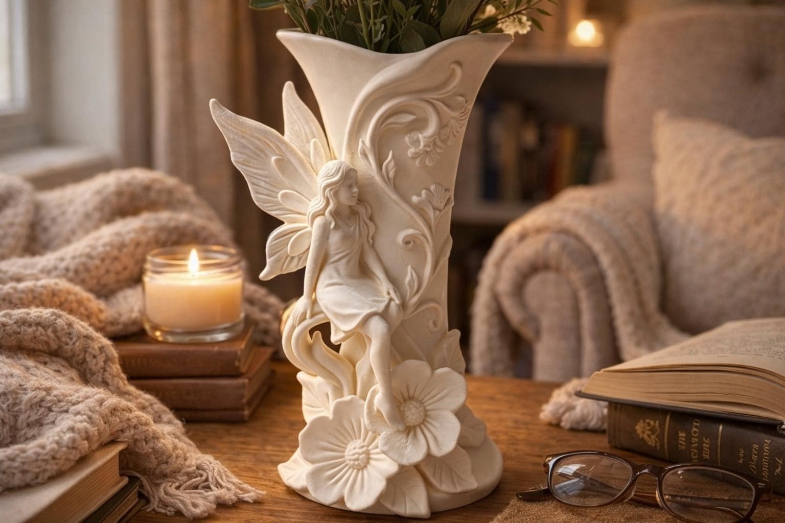 Fairy Sculpture Vase, Floral Fairy Decor, Cottagecore Fantasy Home Accent