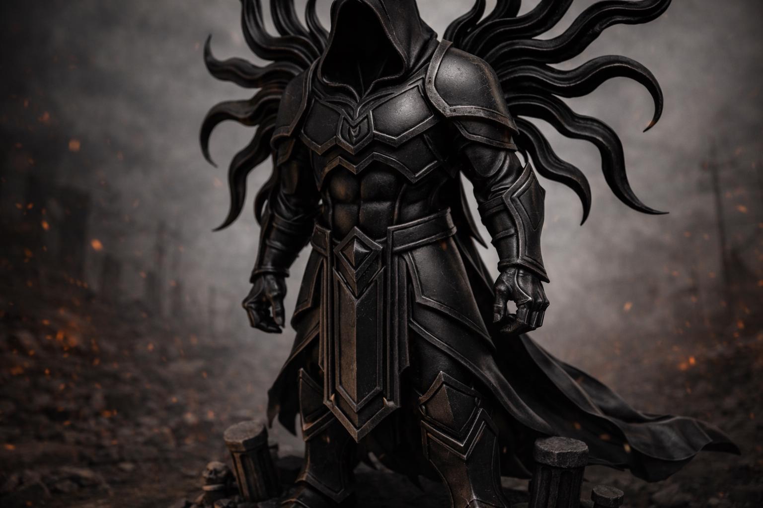 Dark Angel Figurine, DnD Miniature, Gothic Fantasy Statue, Shadow Warrior Sculpture