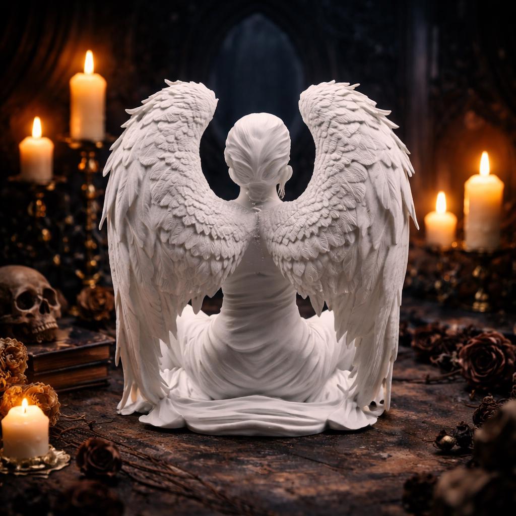 Silent Guardian Angel Statue, Gothic Meditation Sculpture, Fantasy Spiritual Decor